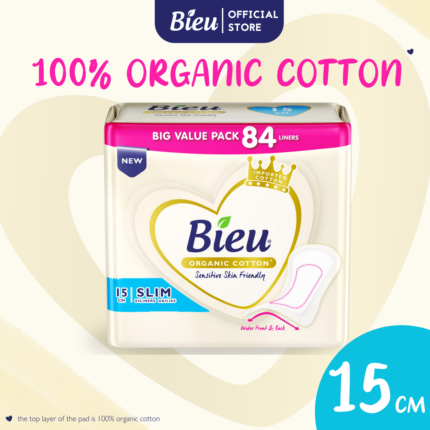 Bieu Organic Cotton Slim Panty Liners (15cm/84's)- Discharge