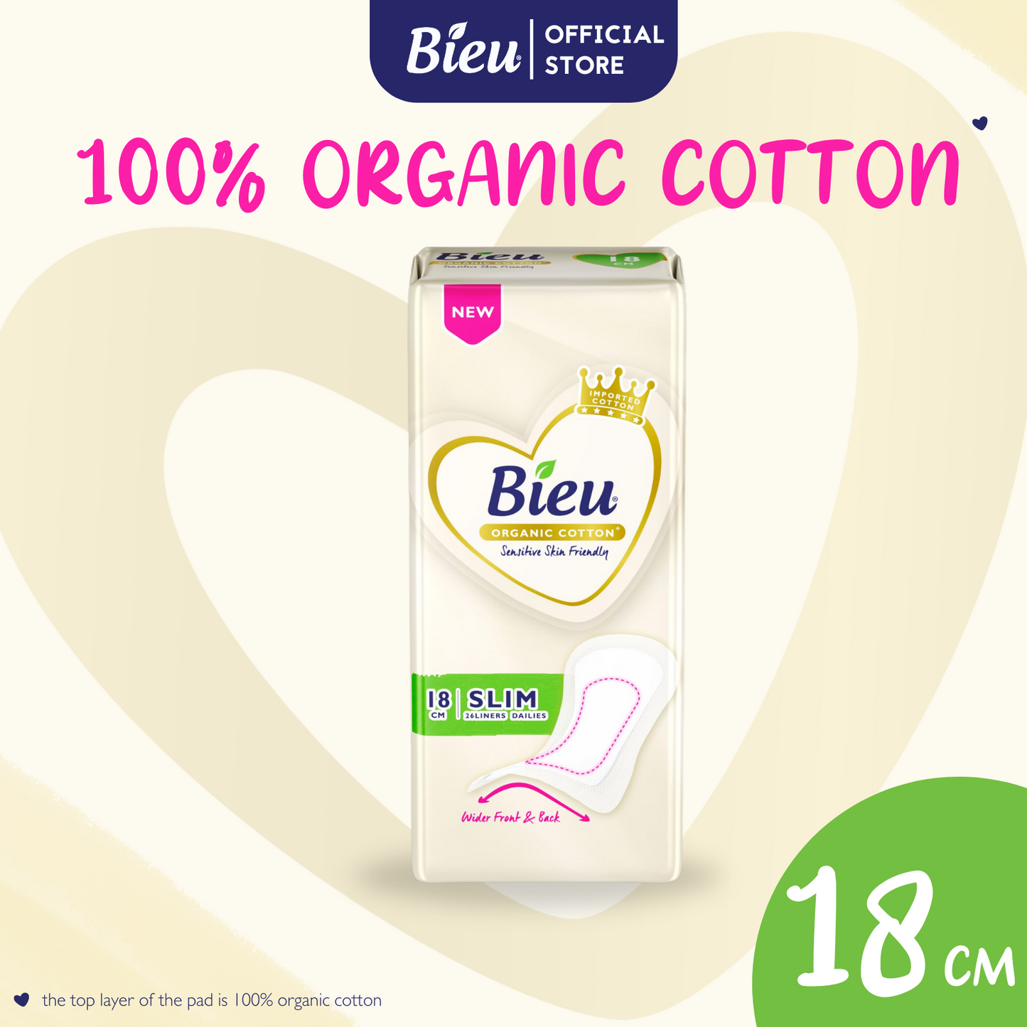 Bieu Organic Cotton Slim Panty Liners (18cm/26's) - Discharge