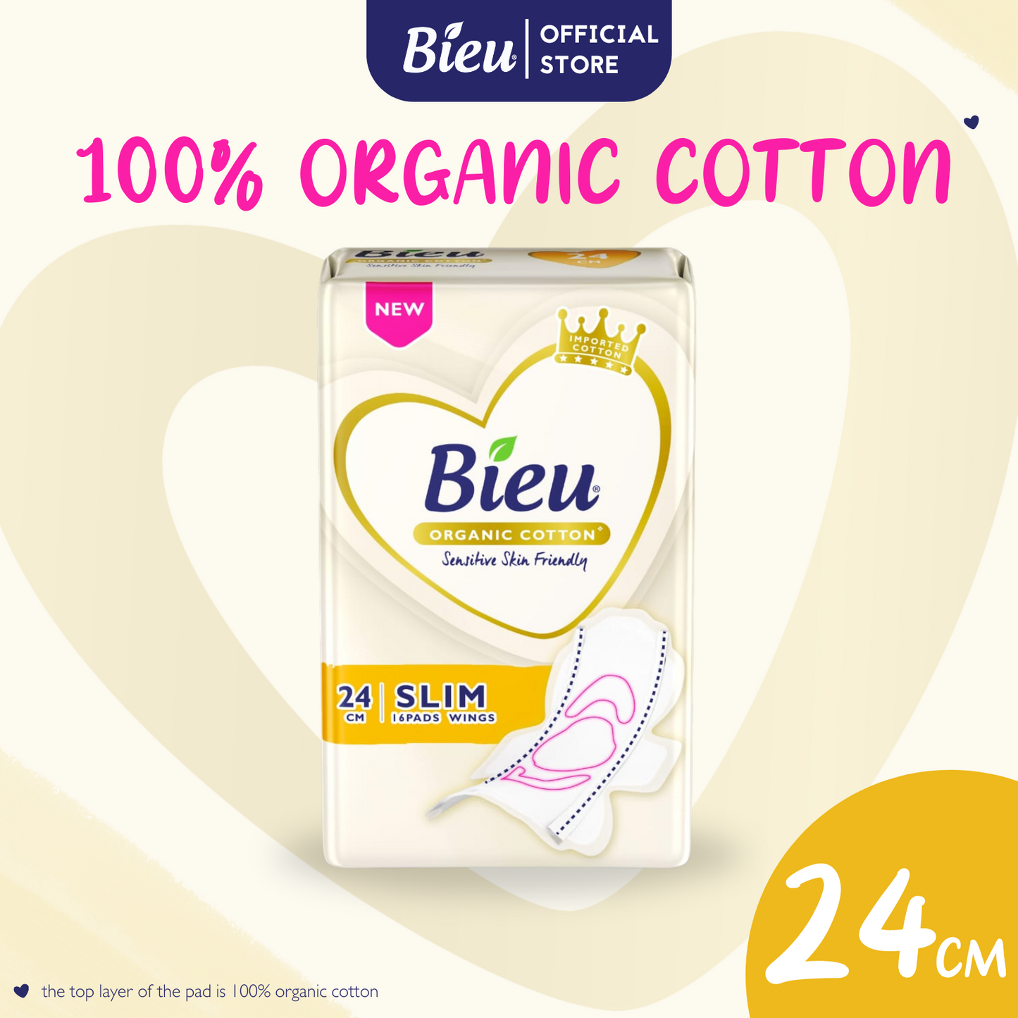 Bieu Organic Cotton Slim Wing (24cm/16 pcs) - Regular Flow