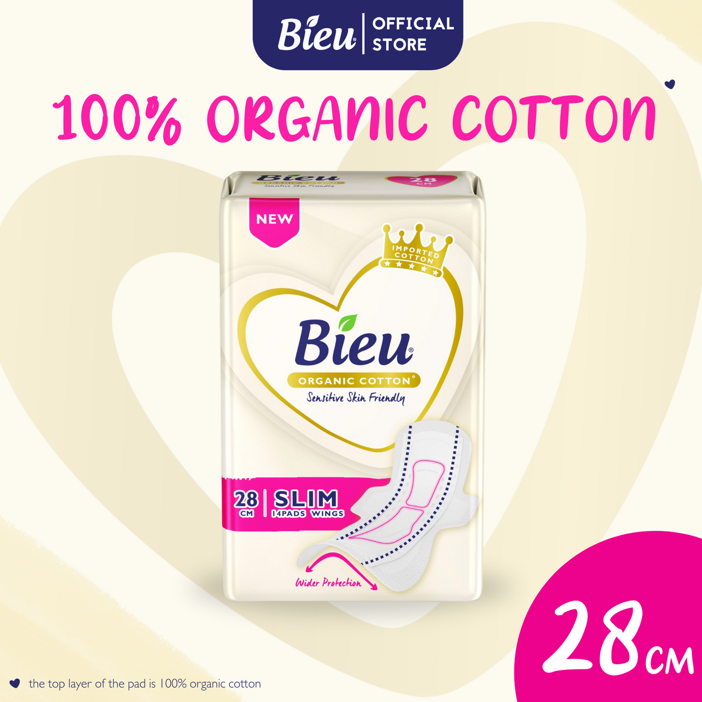 Bieu Organic Cotton Slim Wing (28cm/14's)- Regular Flow