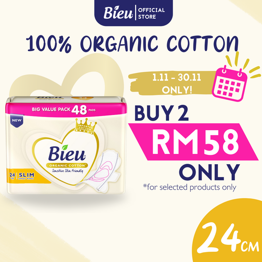 Bieu Organic Cotton Slim Wing (24cm/48 pcs) - Regular Flow